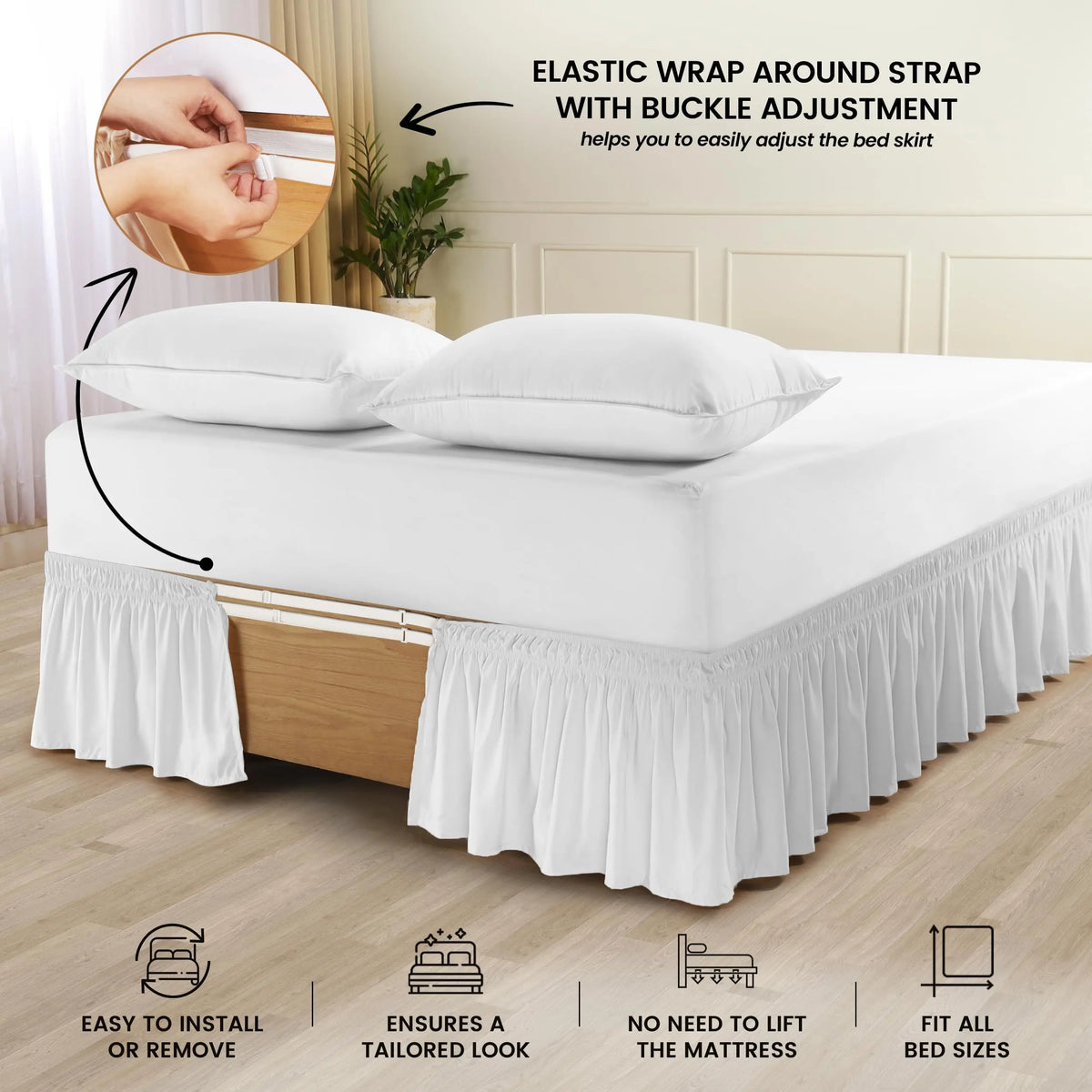 Elastic wrap around bed skirt installation