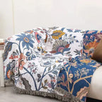 Floral gauze throw draped over couch