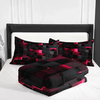 Folded red geometric comforter set