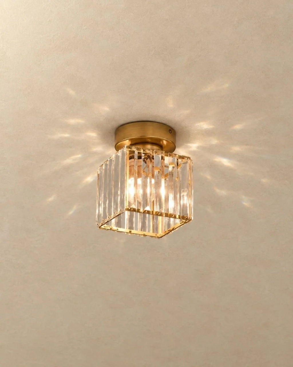 Gold square crystal flush mount ceiling light