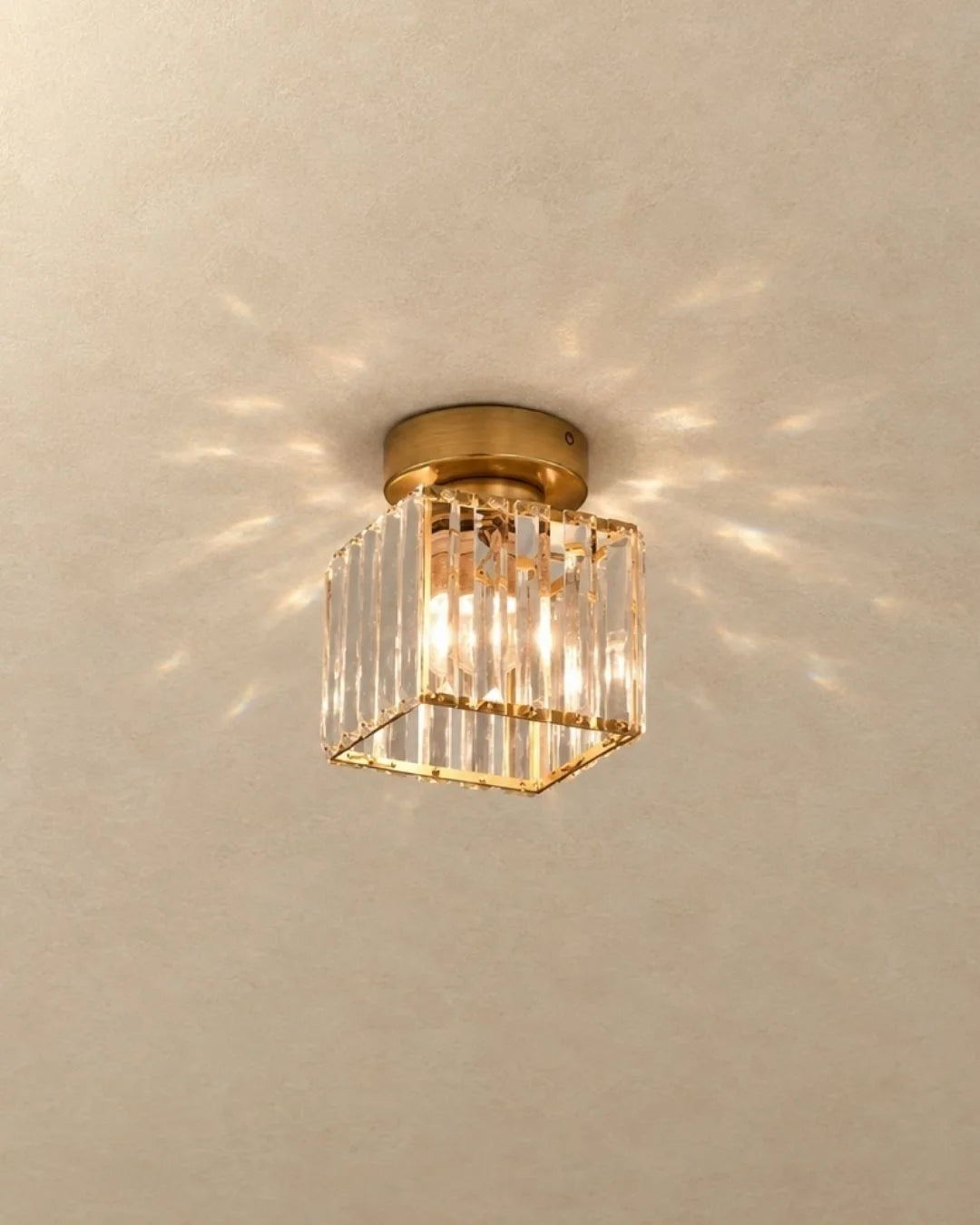 Gold square crystal flush mount ceiling light