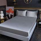 Gray bamboo fitted sheet on bed