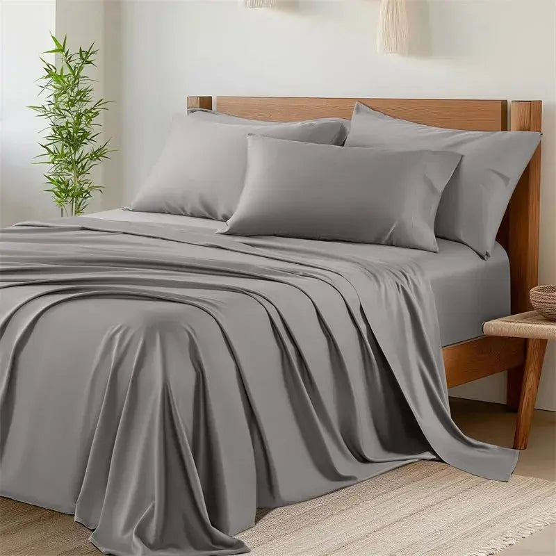 Gray bamboo sheet set with deep pocket fitted sheet