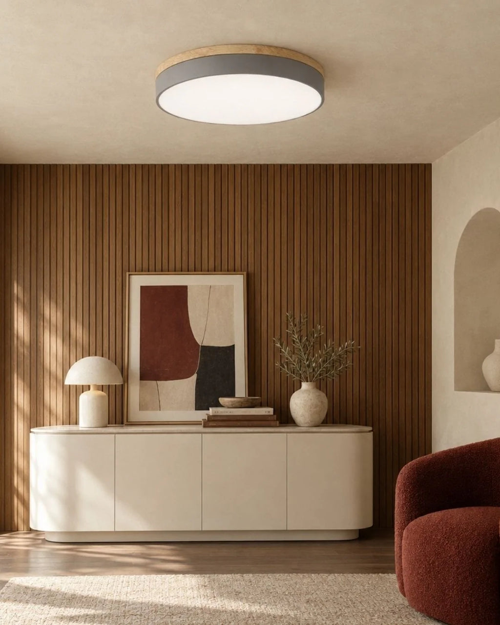 Gray LED ceiling light in living room