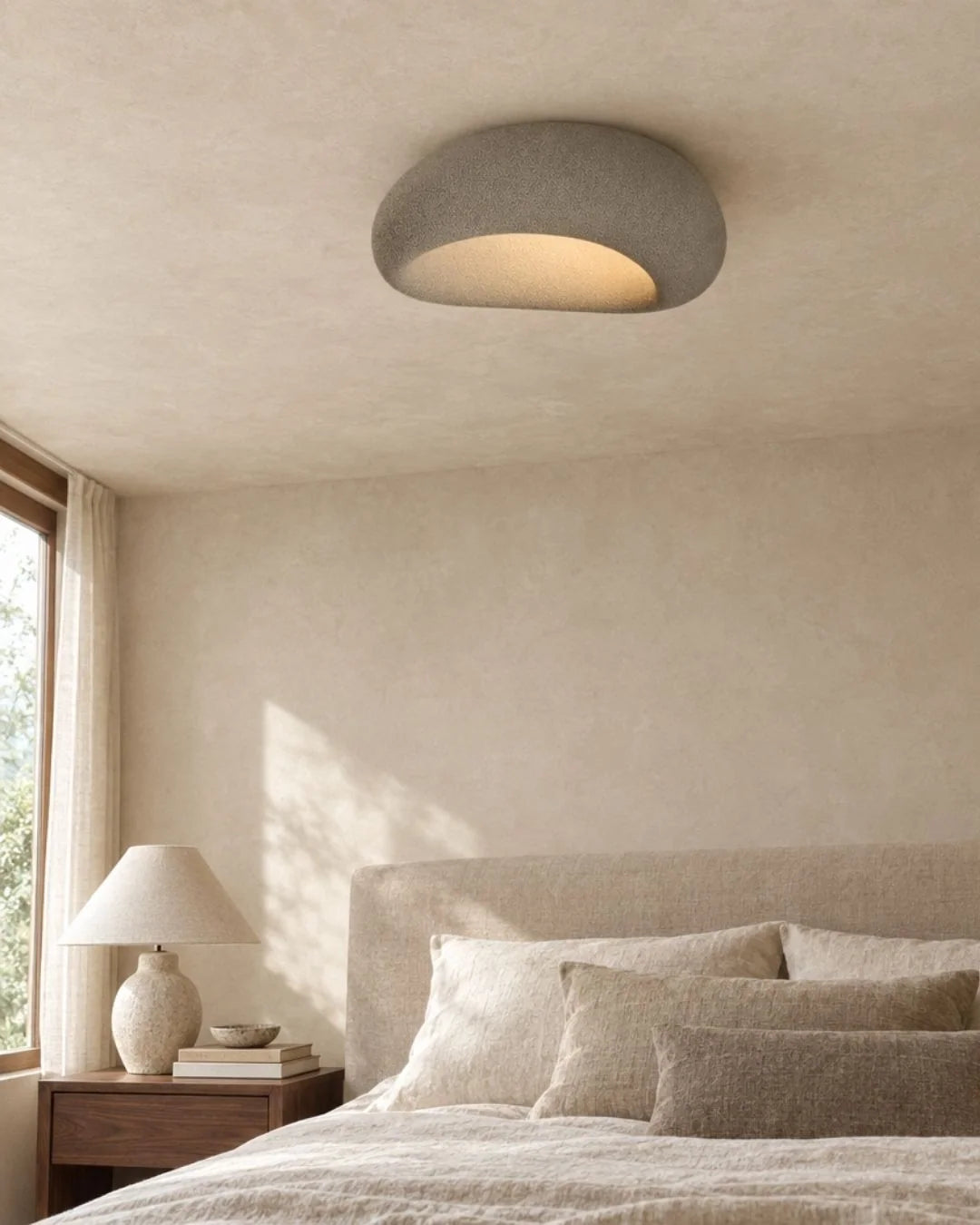 Gray wabi sabi ceiling light in bedroom