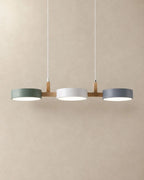 Gray, white and blue linear pendant light