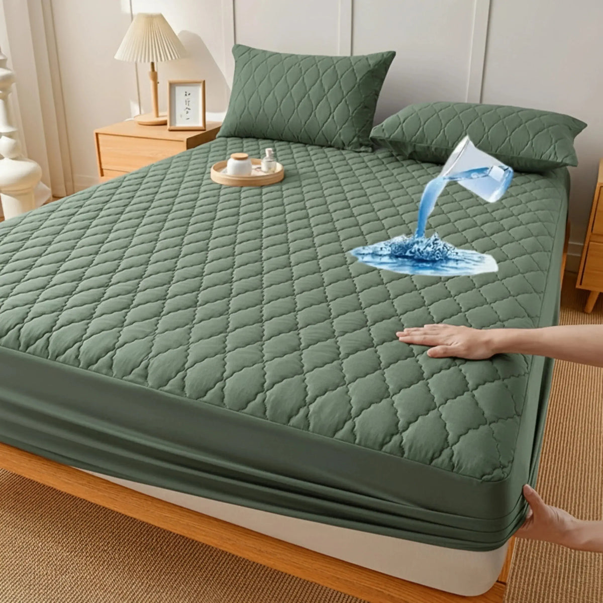 Green waterproof mattress pad