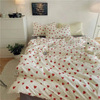 Heart bedding set in bright bedroom