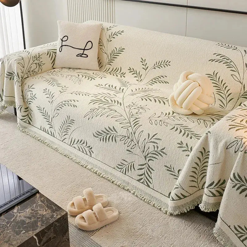 Leaf jacquard sofa throw covering full couch