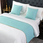 Light blue velvet bed runner with matching pillows