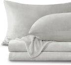Light gray fleece sheet set folded