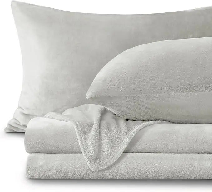 Light gray fleece sheet set folded