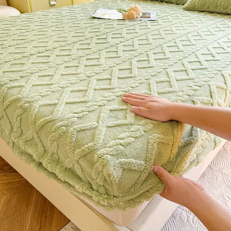 Light green coral fleece fitted sheet