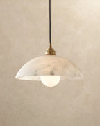 Marble dome pendant light with brass