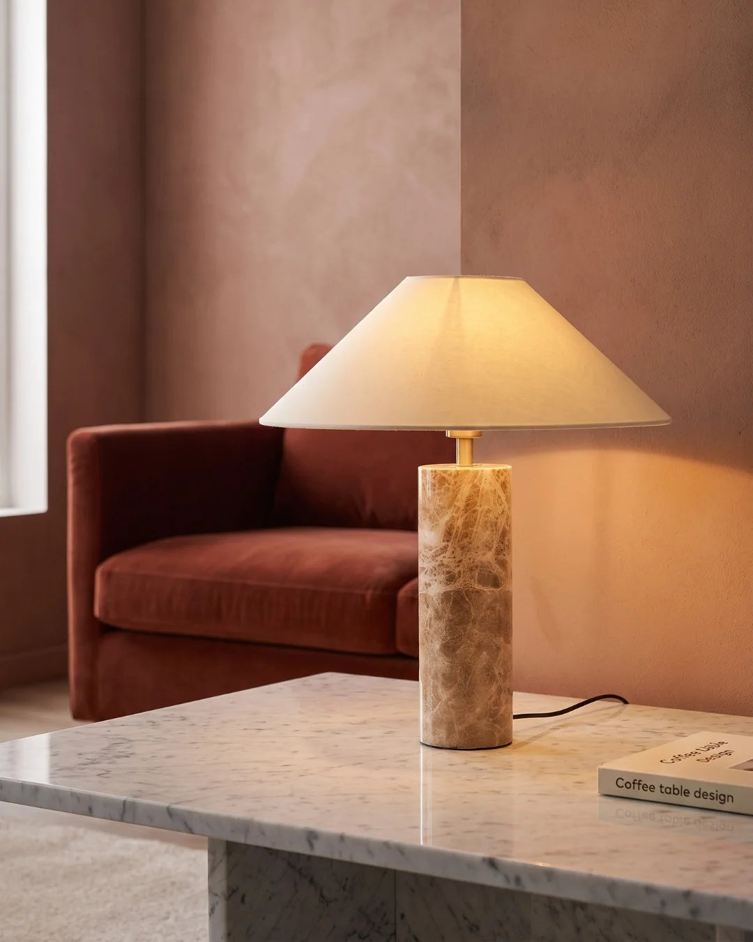 Marble lamp on coffee table in living room