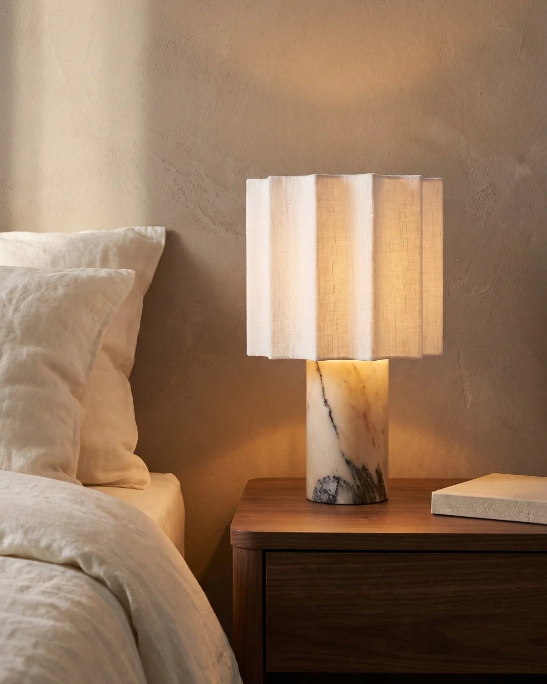 Marble lamp on nightstand