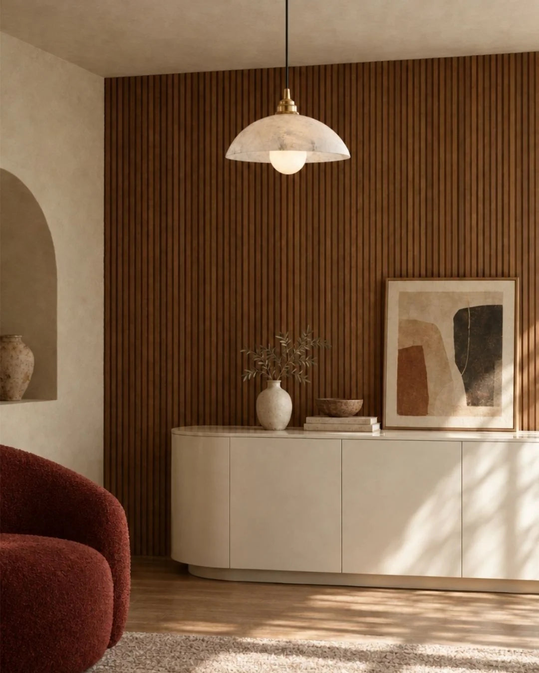 Marble pendant light in living room