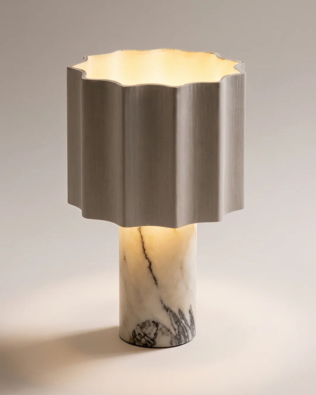 Marble table lamp with scalloped shade
