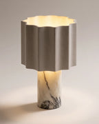 Marble table lamp with scalloped shade