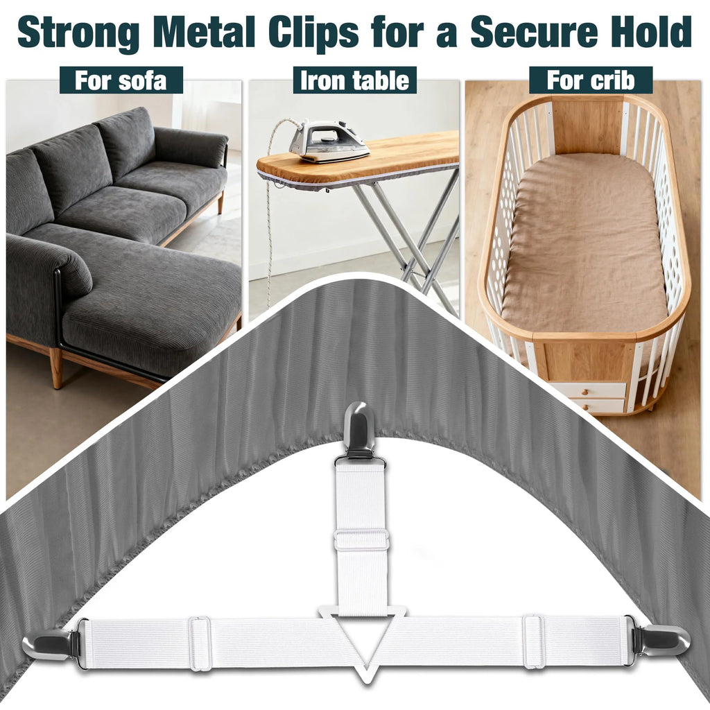 Metal clip sheet straps for sofa, ironing board and crib