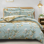 Mint floral botanical duvet cover set