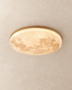 Moon flush mount ceiling light with wood rim