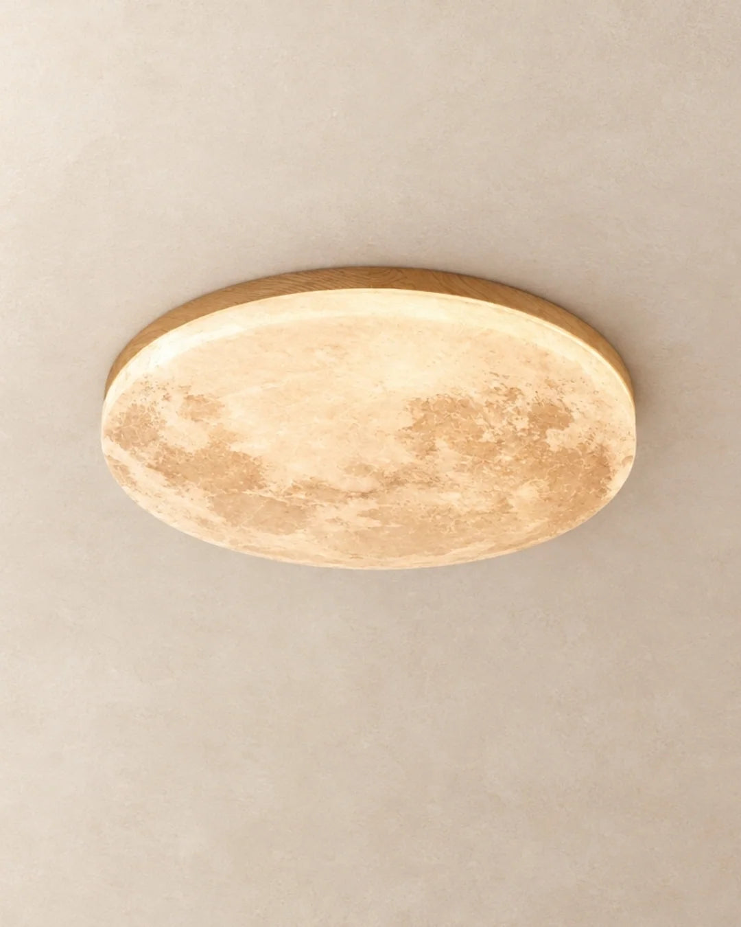Moon flush mount ceiling light with wood rim