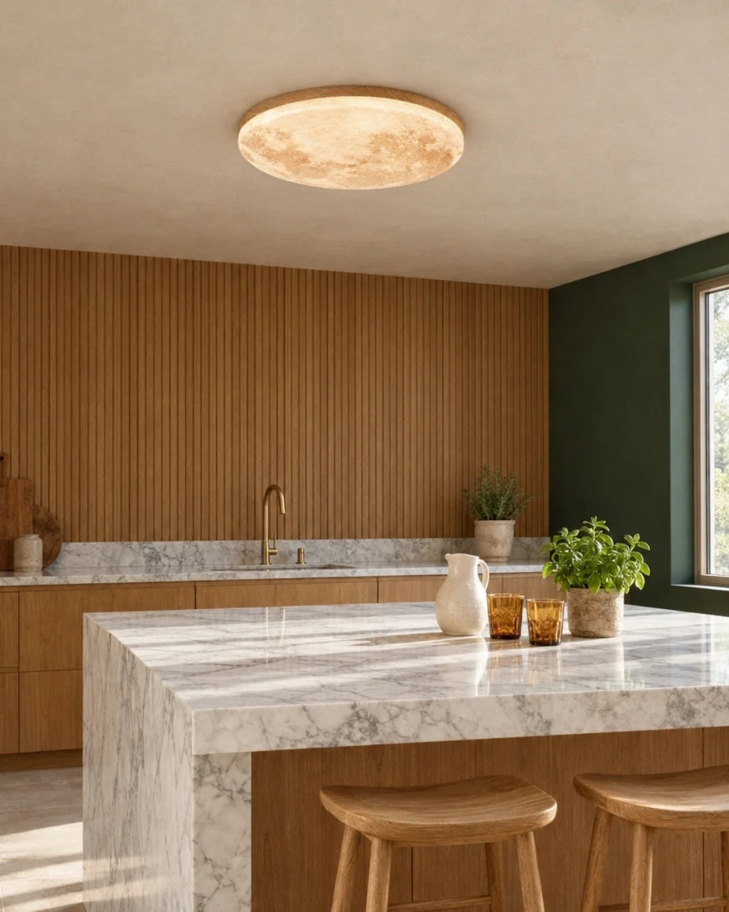 Moon LED ceiling light over kitchen