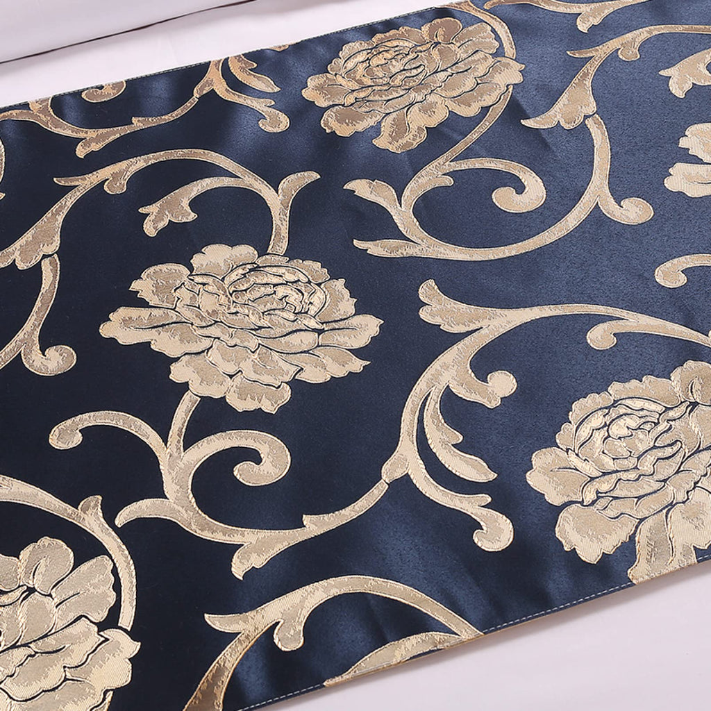 Navy jacquard bed runner floral pattern