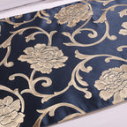 Navy jacquard bed runner floral pattern