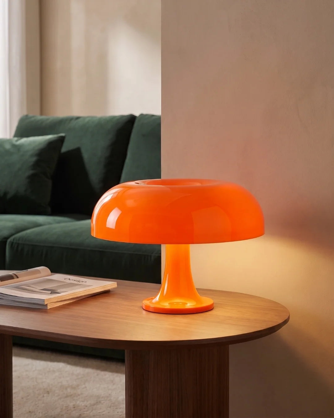 Orange retro lamp in living room