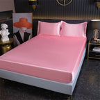 Pink bamboo cooling fitted sheet on bed