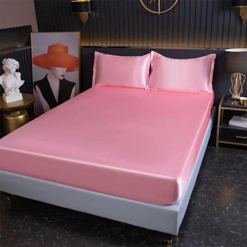 Pink bamboo cooling fitted sheet on bed