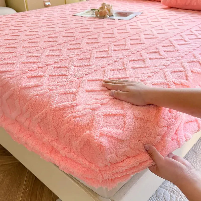 Pink coral fleece fitted sheet