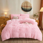 Pink faux fur duvet cover set