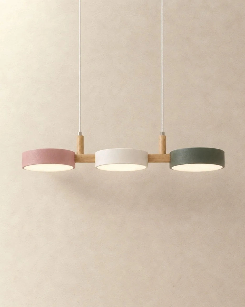 Pink, white and green linear pendant light
