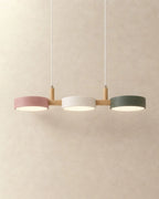 Pink, white and green linear pendant light