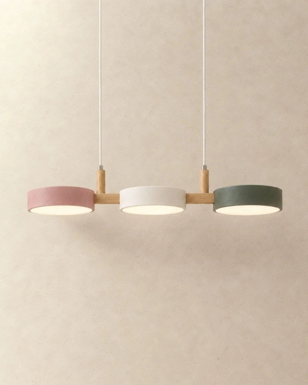 Pink, white and green linear pendant light