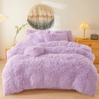 Purple faux fur duvet cover set