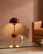 Red cordless lamp in living room