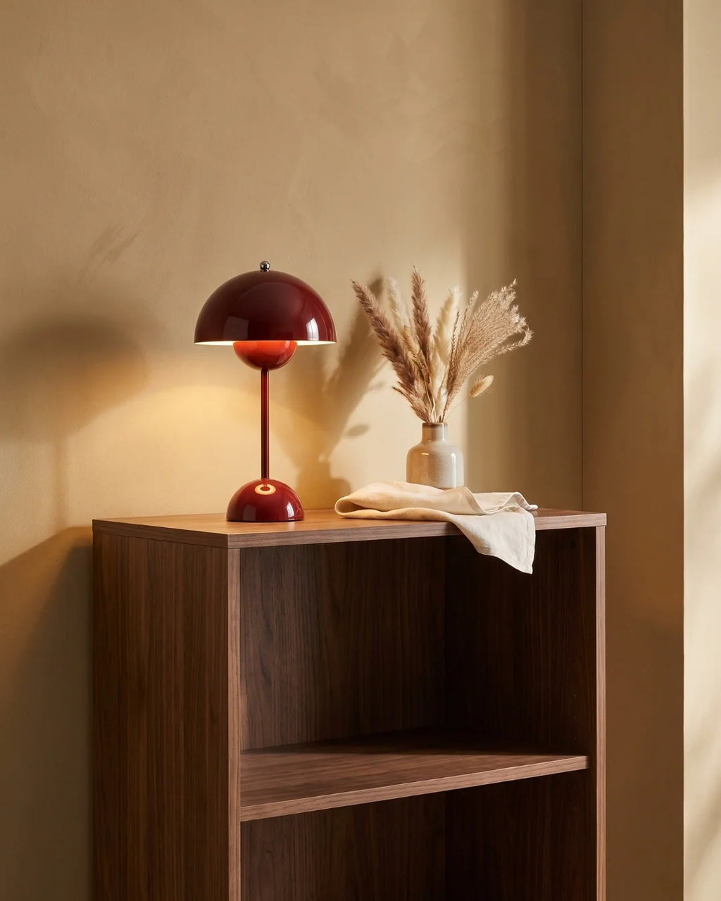 Red dome lamp on console
