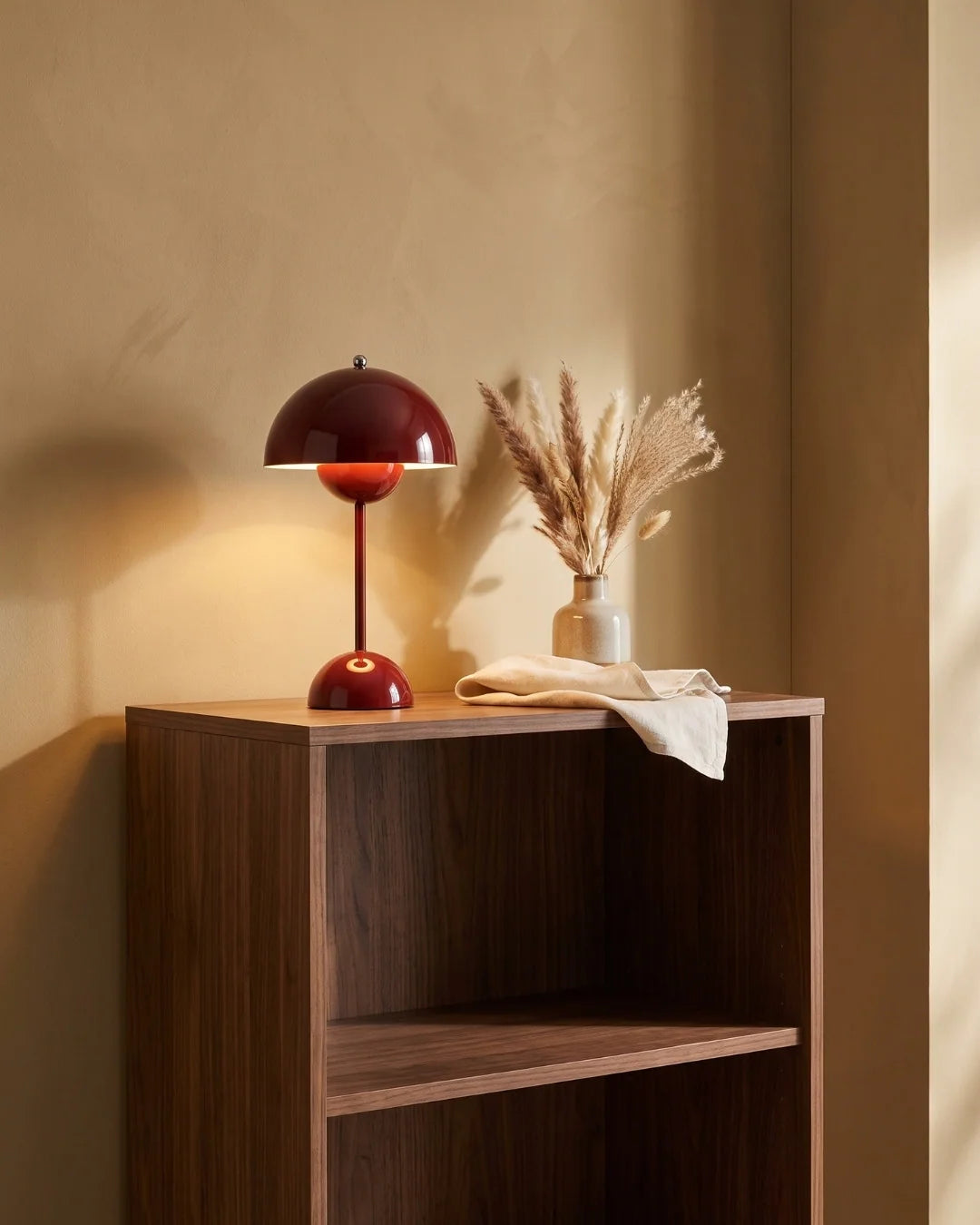 Red dome lamp on console