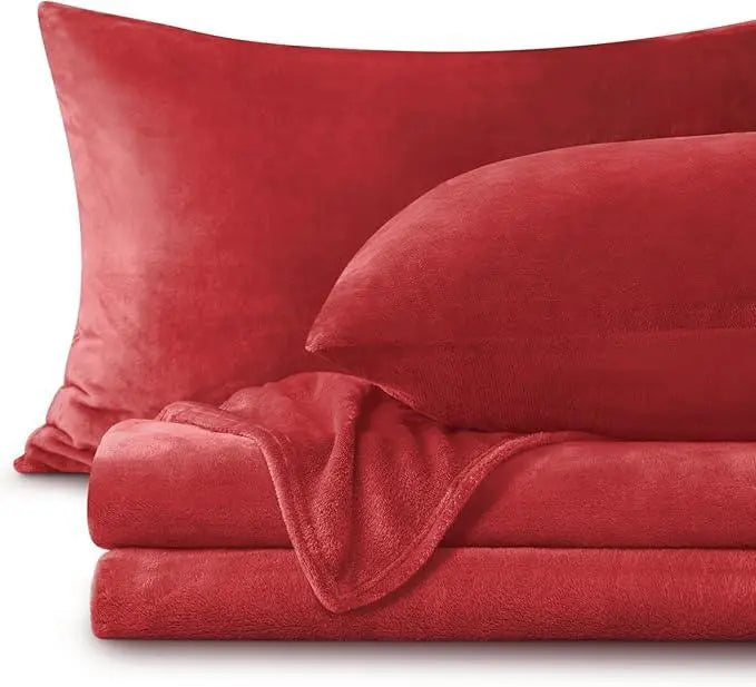Red fleece sheet set folded