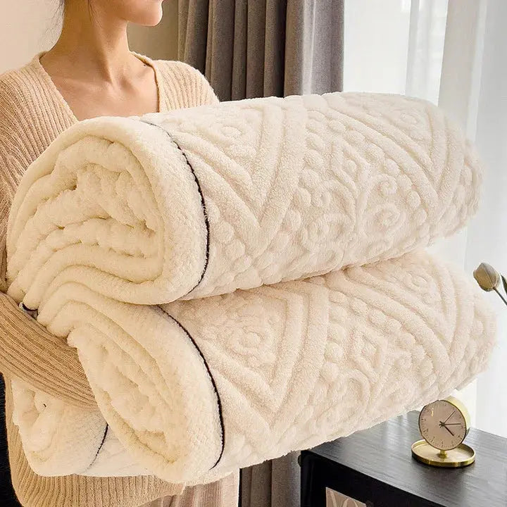 Rolled cream embossed sherpa blanket
