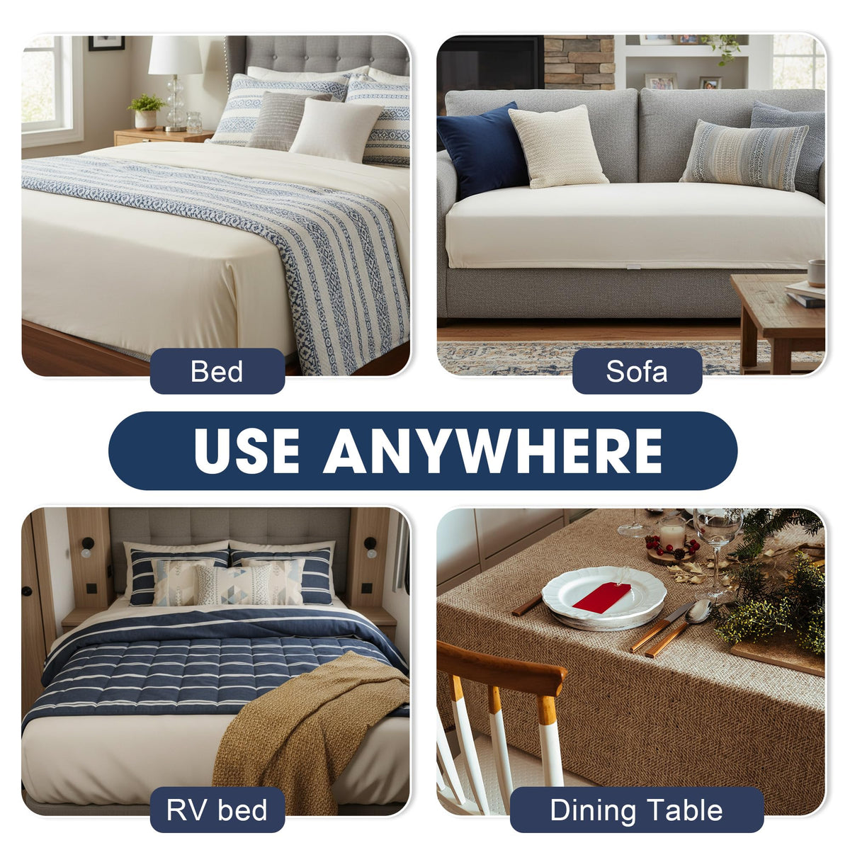 Sheet straps for bed, sofa, RV and table