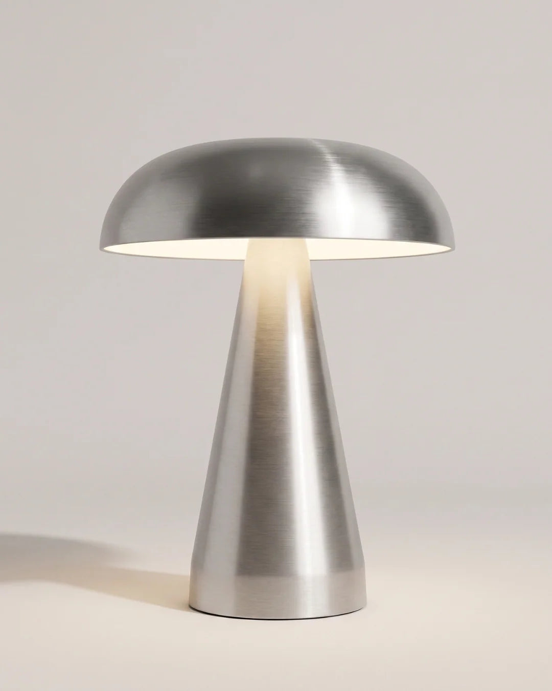 Silver cordless mushroom table lamp