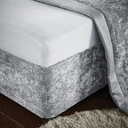 Silver crushed velvet bed skirt corner