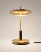 Smoked glass and brass table lamp