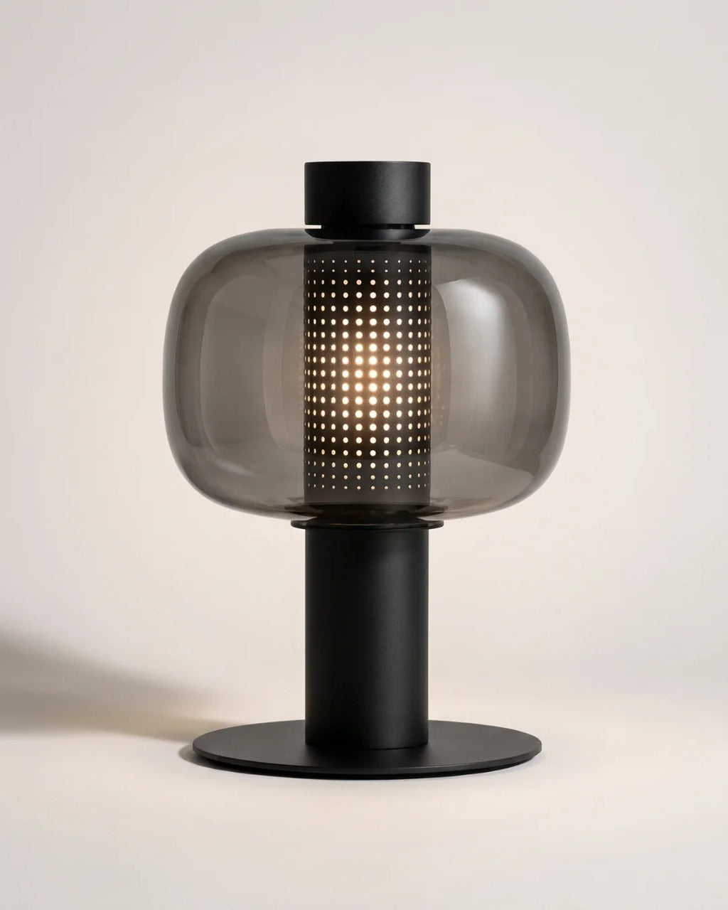 Smoked glass lantern table lamp