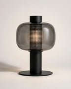 Smoked glass lantern table lamp